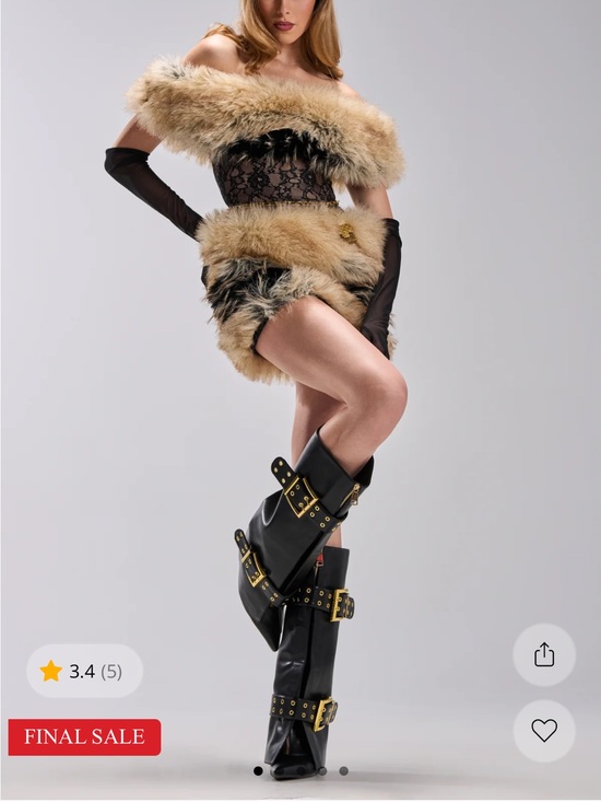 AKIRA Dresses & Skirts - AKIRA Tan & Black Faux Fur Lace Mini Dress